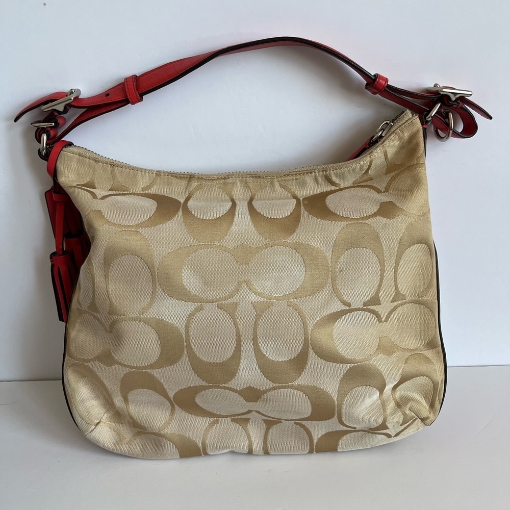 COACH Legacy Signature Courtney Hobo Bag Khaki Coral - Picture 2 of 12